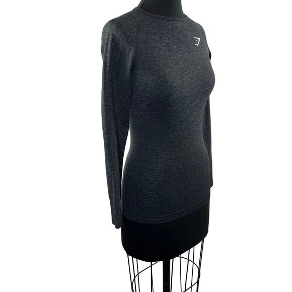 GYMSHARK Charcoal Gray Long Thumbhole Sleeve Activewear Pullover Top Size S - Picture 3 of 7